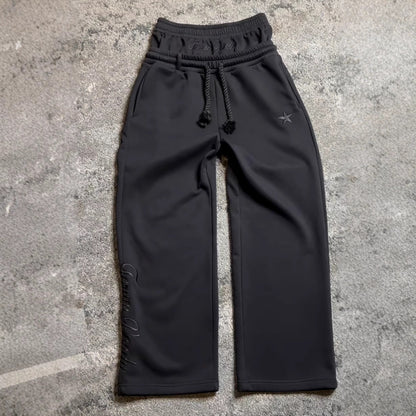 Pantalon de survêtement double taille homme Y2k Baggy Pantalon de survêtement avec cordon de serrage Jambe large Pantalon de sport ample vintage grunge