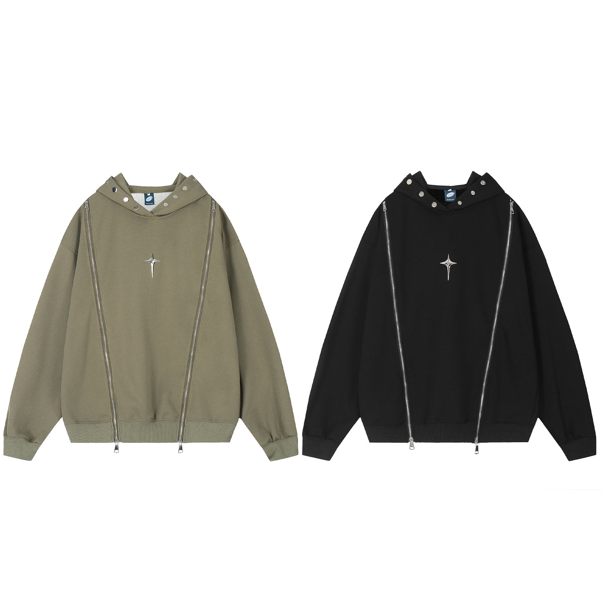 Double Zipper Star Print Hoodie - Seldom Seen Styles