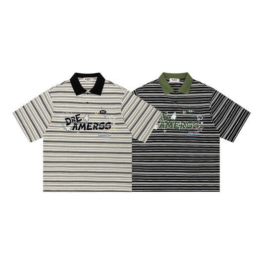 Dreamerss Stripe Polo Shirt Short Sleeve Oversized Casual Summer Streetwear Top | Dreamerss Polo - Seldom Seen Styles