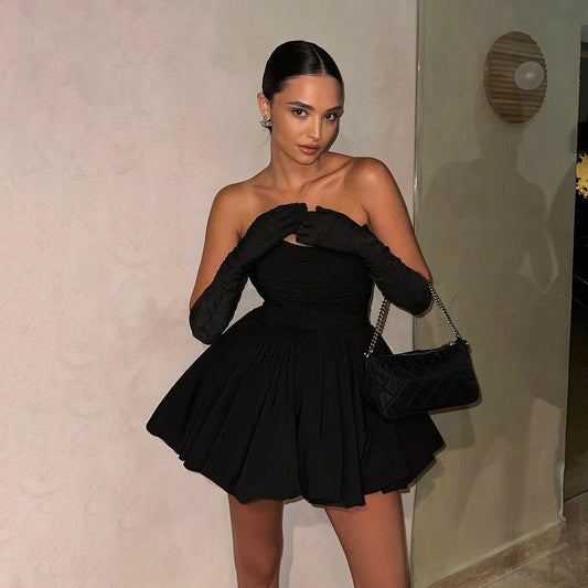 Dress Tube Hepburn Style Pleated Black Tops - Seldom Seen Styles