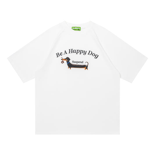 DuoMatch Be A Happy Dog Suspend Dachshund Graphic Oversized Tee Cute Dog Print Streetwear Short Sleeve T-Shirt - Seldom Seen Styles
