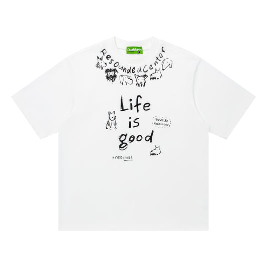 DuoMatch Resounded Center Life Is Good Doodle Animal Graphic Oversized Tee Save Rainforest Streetwear Short Sleeve T-Shirt - Seldom Seen Styles