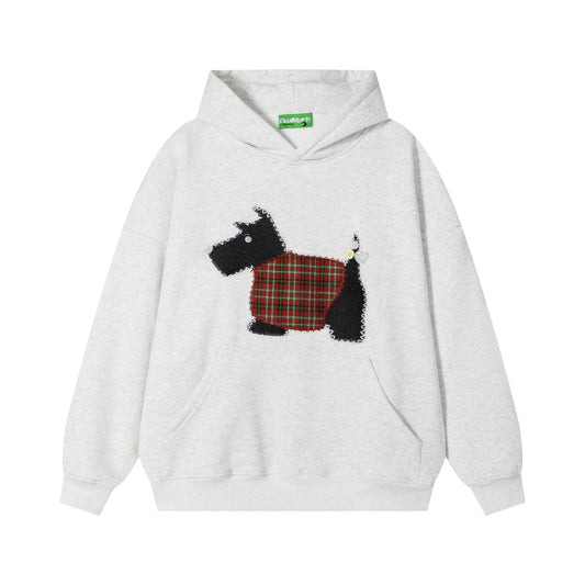 DuoMatch Scottie Dog Plaid Applique Fleece Oversized Hoodie Kangaroo Pocket Cute Streetwear Sweatshirt - Seldom Seen Styles