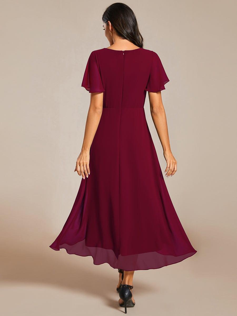 ever LARK|Ruffles Sleeve Pleated V-Neck A-Line Midi Chiffon Wedding Guest Dress - Seldom Seen Styles