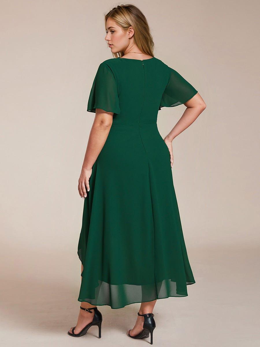 ever LARK|Ruffles Sleeve Pleated V-Neck A-Line Midi Chiffon Wedding Guest Dress - Seldom Seen Styles