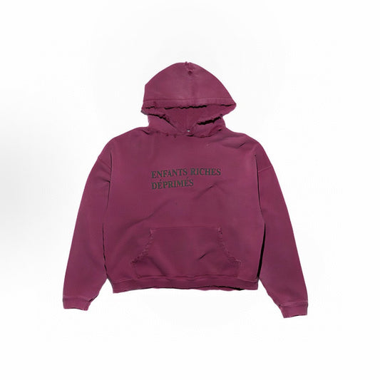 ENFANTS RICHES DÉPRIMÉS Thrashed Distressed Logo Hoodie 'Worn Burgundy' - Seldom Seen Styles