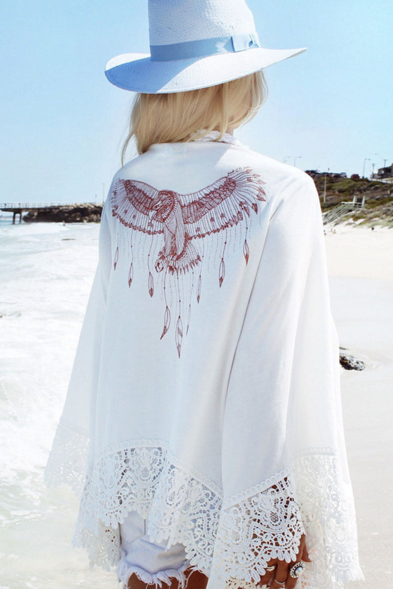 Eagle Print Lace Patchwork Beach Cover up - Seldom Seen Styles