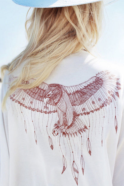 Strand-Überwurf aus Spitze mit Patchwork-Muster und Adler-Print