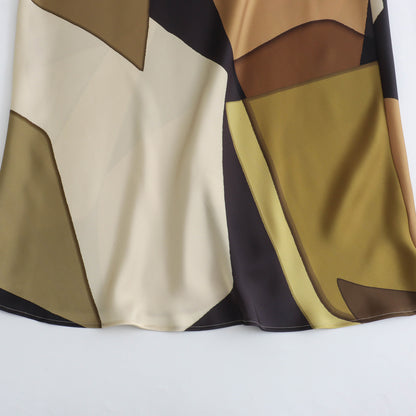 Ekala Twist Printed Maxi Dress Casual Pleated Satin Texture Long Dress