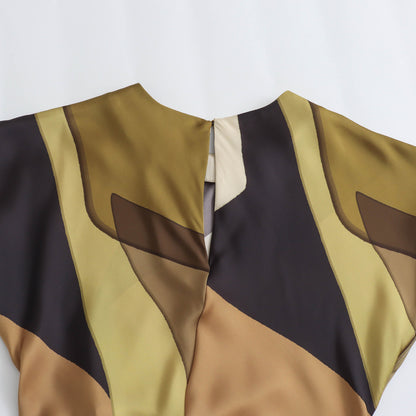 Ekala Twist Printed Maxi Dress Casual Pleated Satin Texture Long Dress