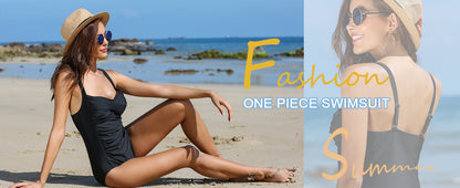 Ekouaer Women's One Piece Swimsuit Ruched Tummy Control Bathing Suits Vintage Retro Push Up Swimwear