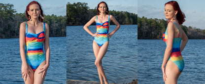 Ekouaer Women's One Piece Swimsuit Ruched Tummy Control Bathing Suits Vintage Retro Push Up Swimwear