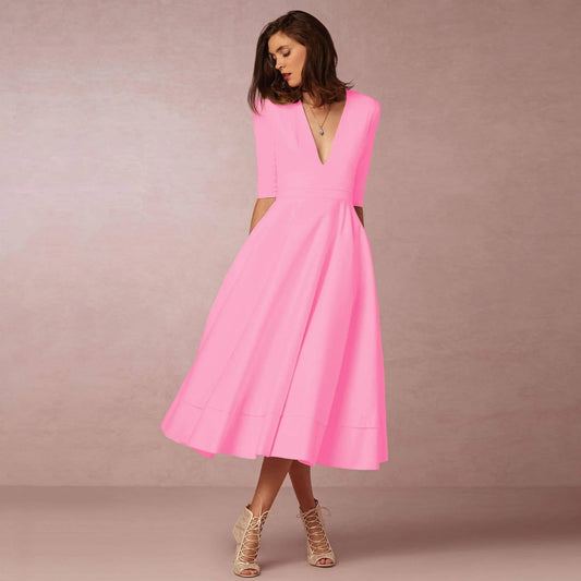 Elegant Deep V Neck Dress for Special Occasion - Seldom Seen Styles