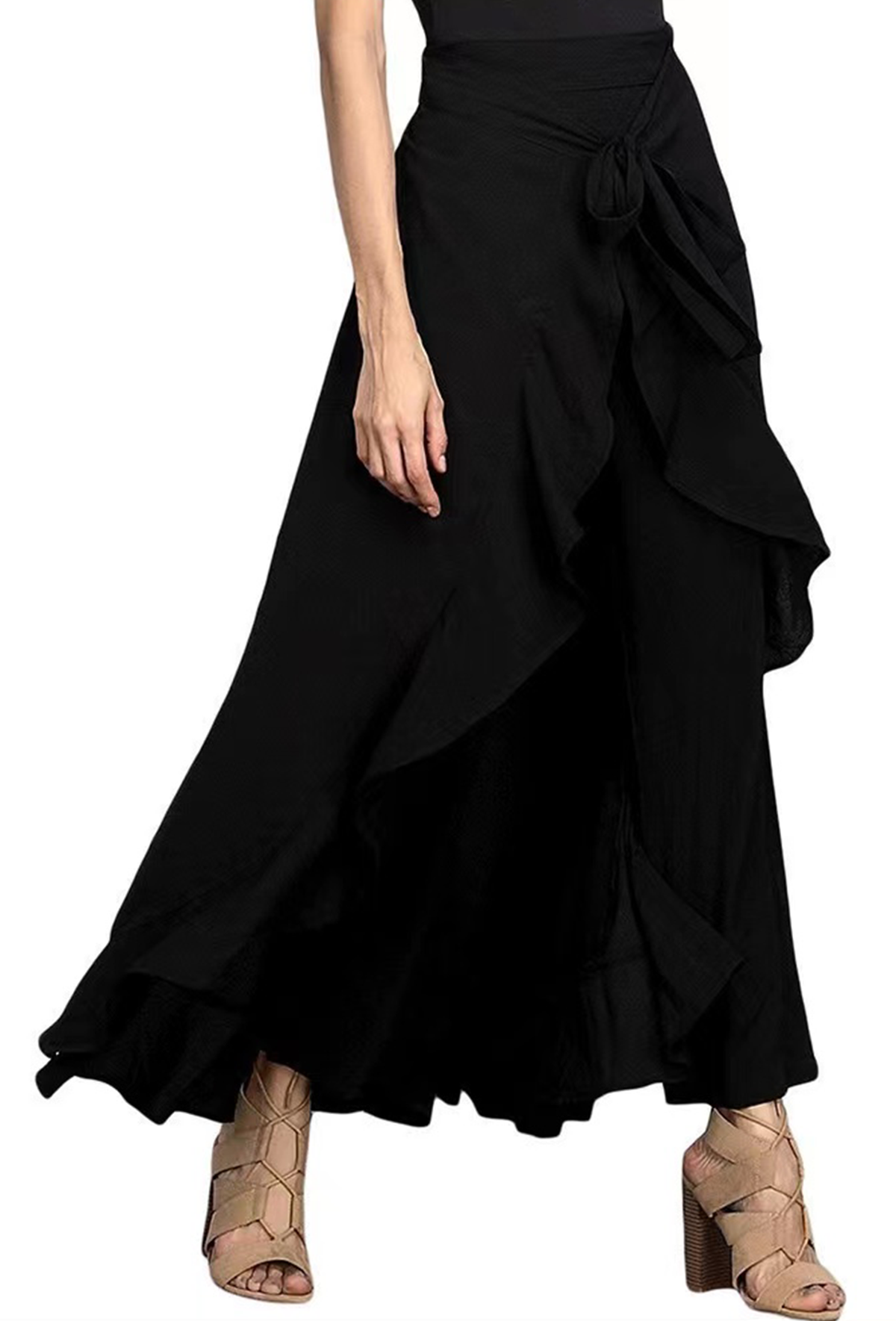 Elegant Grey Waist Spliced Ruffle Hem Straight Leg Skirt - Seldom Seen Styles
