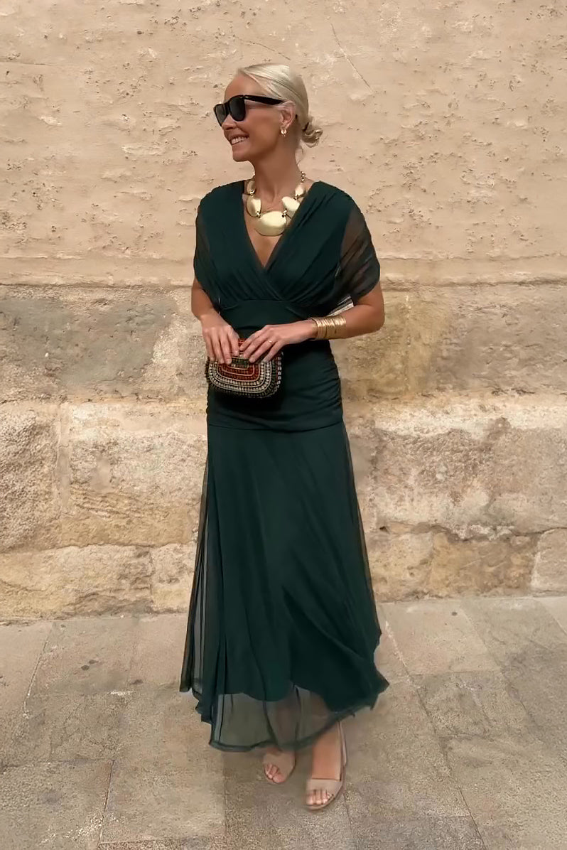 Elegant Maxi Dress for Women V Neck Chiffon Evening Dress Formal Wedding Guest Dress - Seldom Seen Styles