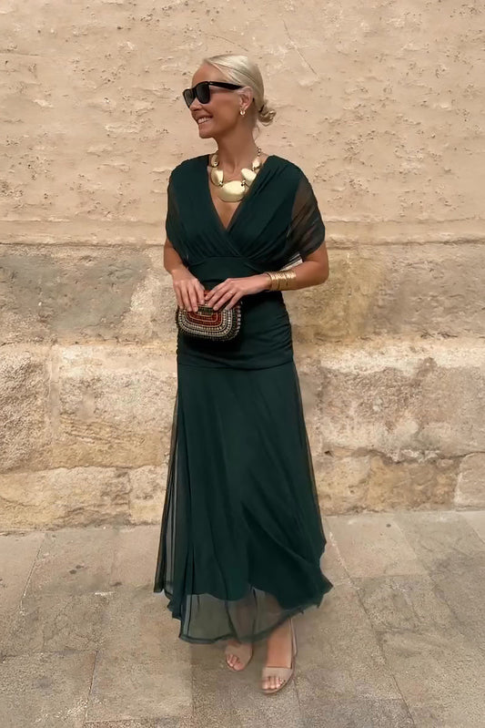 Elegant Maxi Dress for Women V Neck Chiffon Evening Dress Formal Wedding Guest Dress - Seldom Seen Styles