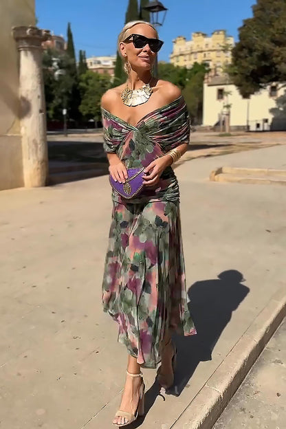 Elegant Maxi Dress for Women V Neck Chiffon Evening Dress Formal Wedding Guest Dress