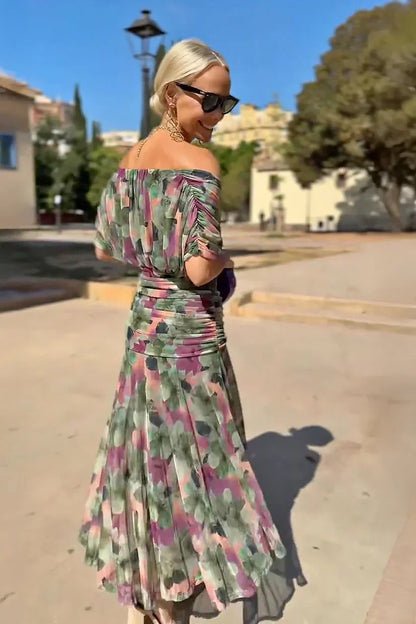 Elegant Maxi Dress for Women V Neck Chiffon Evening Dress Formal Wedding Guest Dress