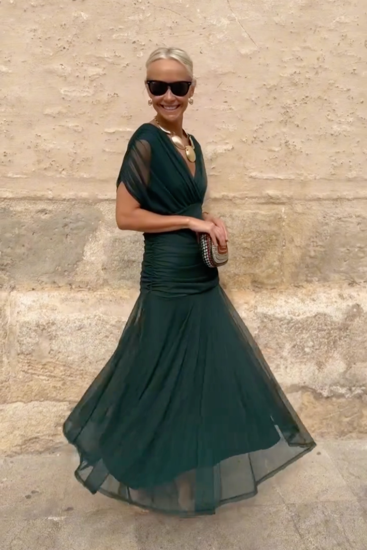 Elegant Maxi Dress for Women V Neck Chiffon Evening Dress Formal Wedding Guest Dress - Seldom Seen Styles
