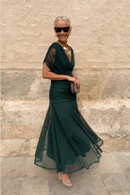Elegant Maxi Dress for Women V Neck Chiffon Evening Dress Formal Wedding Guest Dress