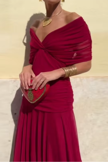 Elegant Maxi Dress for Women V Neck Chiffon Evening Dress Formal Wedding Guest Dress