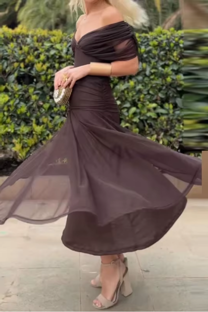 Elegant Maxi Dress for Women V Neck Chiffon Evening Dress Formal Wedding Guest Dress