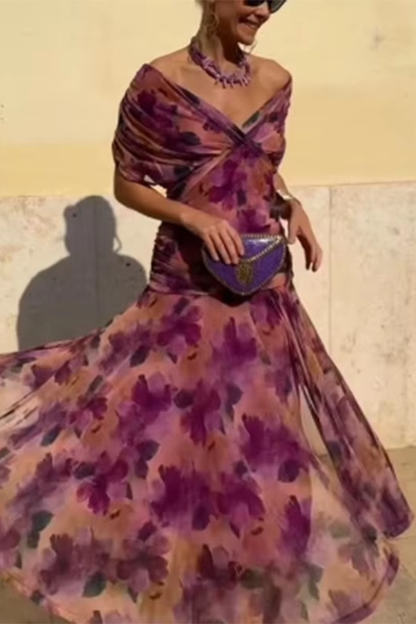 Elegant Maxi Dress for Women V Neck Chiffon Evening Dress Formal Wedding Guest Dress