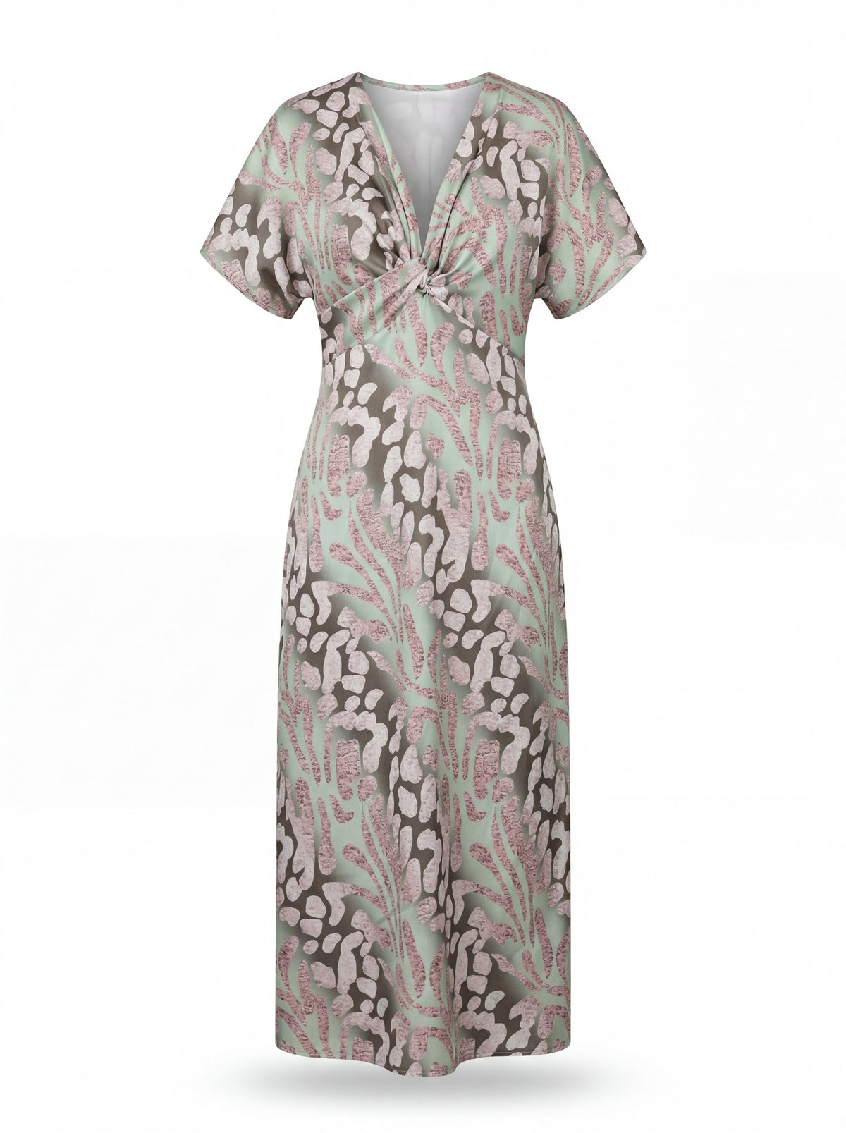 Elegant Midi Dress for Women V Neck Short Sleeve Slim Fit Floral Evening Dress - Seldom Seen Styles