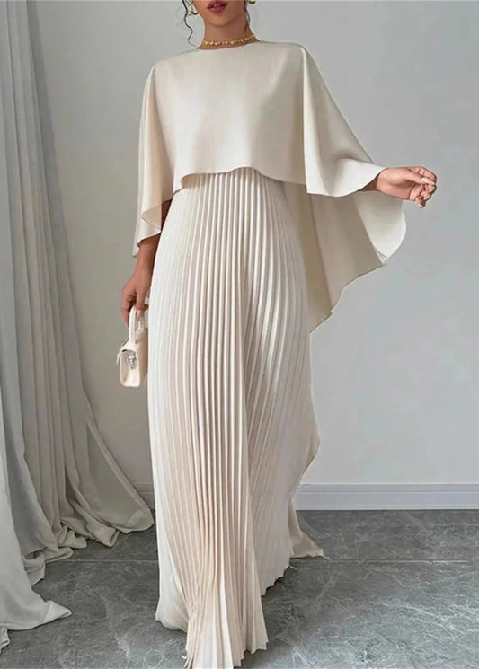 Elegant Pleated Maxi Dress Cape Overlay - Seldom Seen Styles