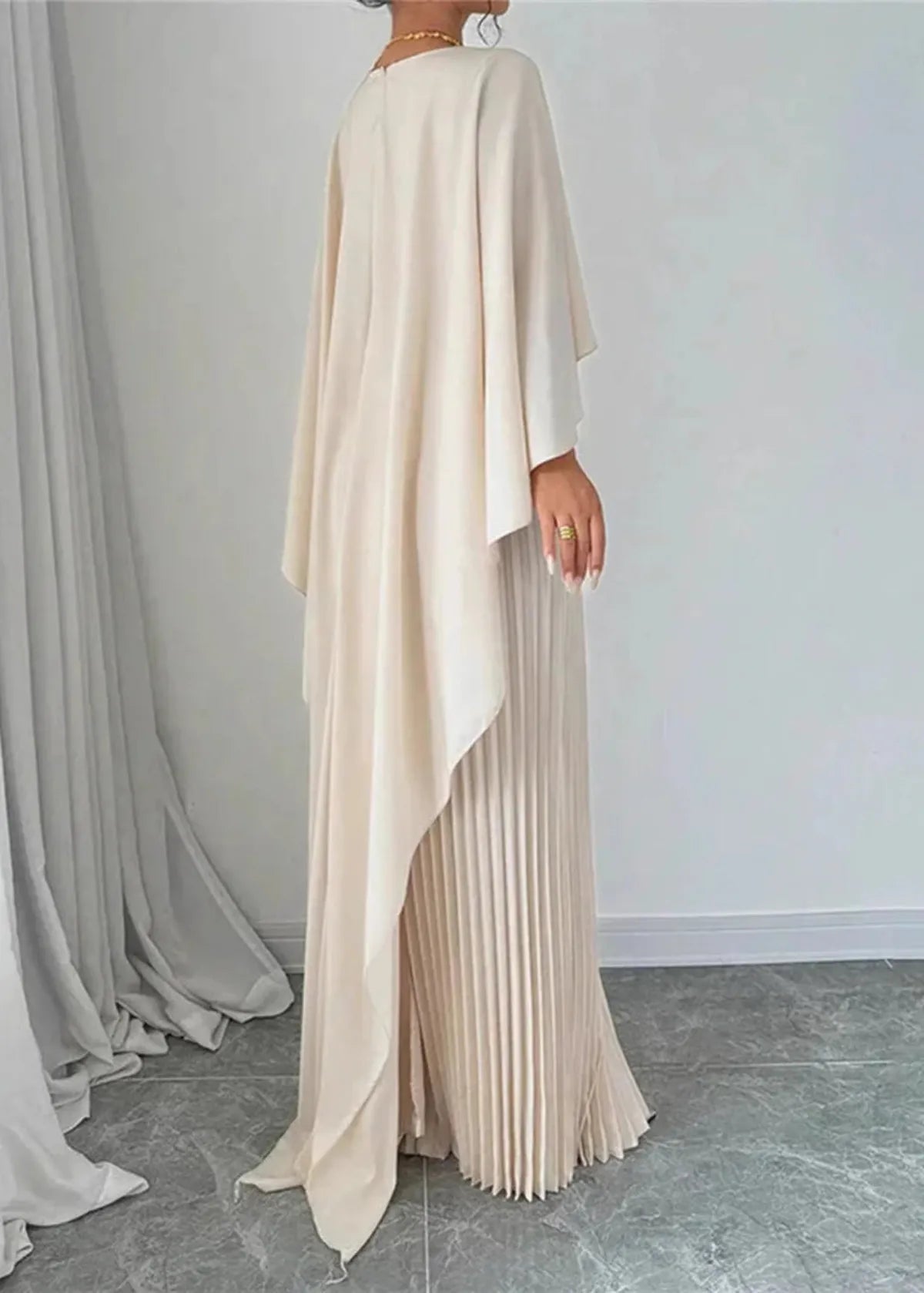 Elegant Pleated Maxi Dress Cape Overlay - Seldom Seen Styles