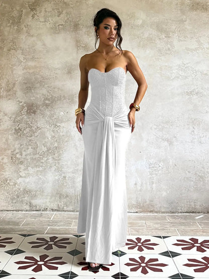 Elegant Strapless Corset Bodycon Long Formal Dress, with Ruched Detail, Perfect for Evening Prom Party