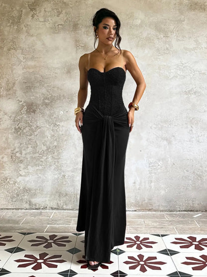 Elegant Strapless Corset Bodycon Long Formal Dress, with Ruched Detail, Perfect for Evening Prom Party