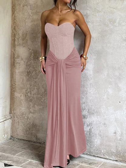 Elegant Strapless Corset Bodycon Long Formal Dress, with Ruched Detail, Perfect for Evening Prom Party