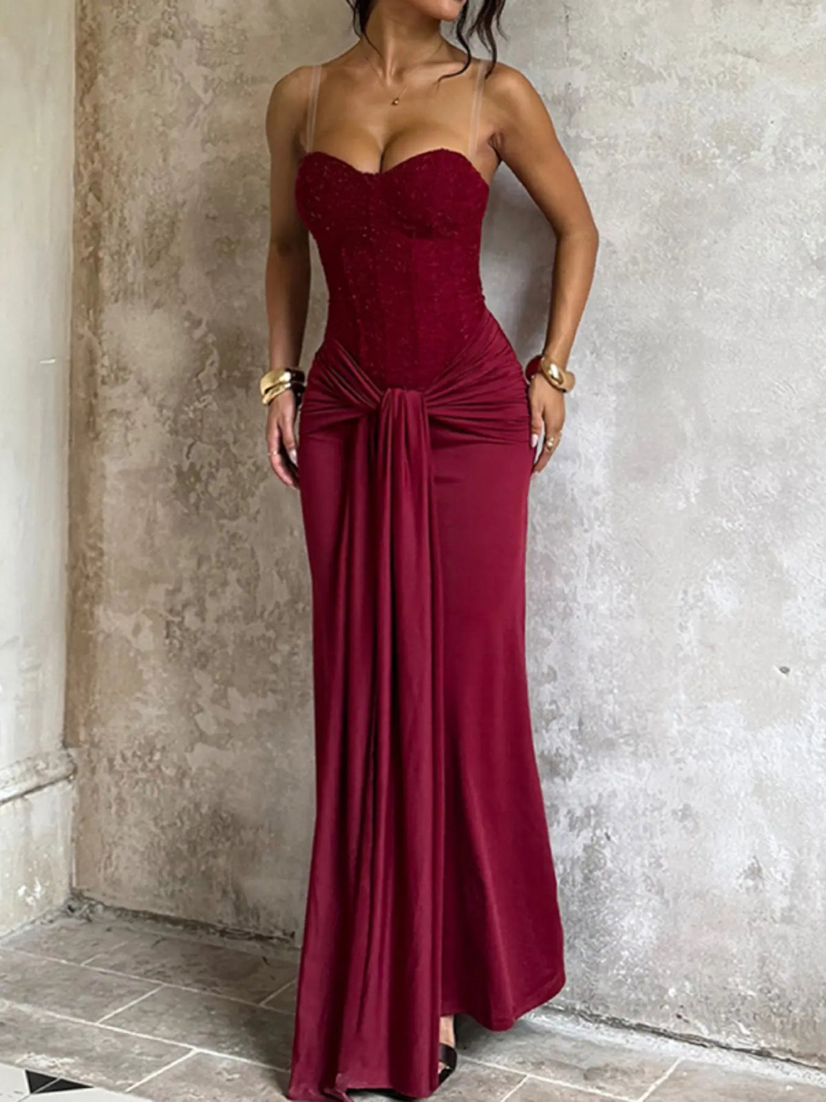 Elegant Strapless Corset Bodycon Long Formal Dress, with Ruched Detail, Perfect for Evening Prom Party - Seldom Seen Styles