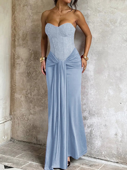 Elegant Strapless Corset Bodycon Long Formal Dress, with Ruched Detail, Perfect for Evening Prom Party