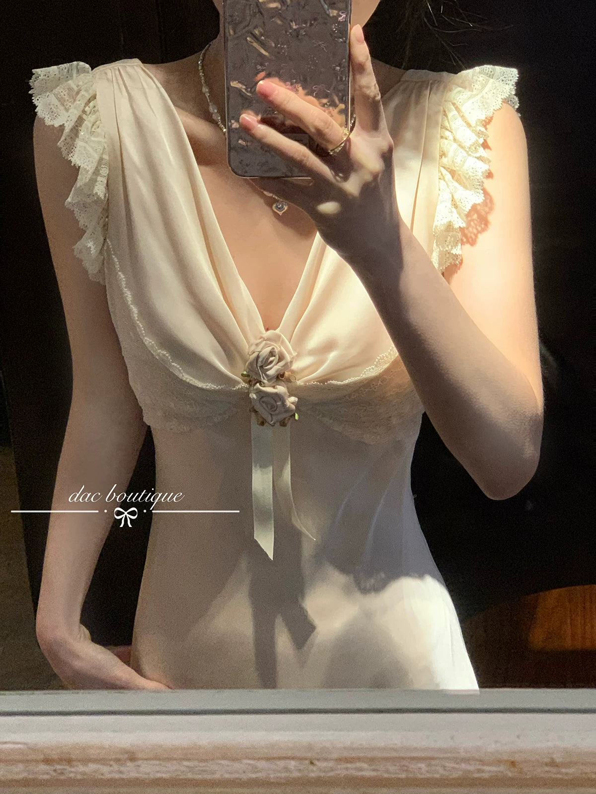 Elegant V Neck Lace Midi Dress – Slim Waist Soft French Style Summer Dress for Women - Seldom Seen Styles