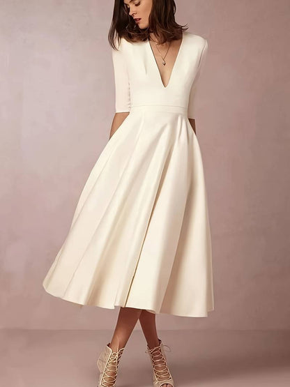 Elegant Women's V-Neck Dress - Versatile for Casual and Special Occasions