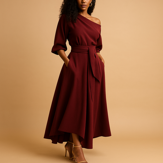 Elegant midi dress with waistband for women | Sophia - Seldom Seen Styles