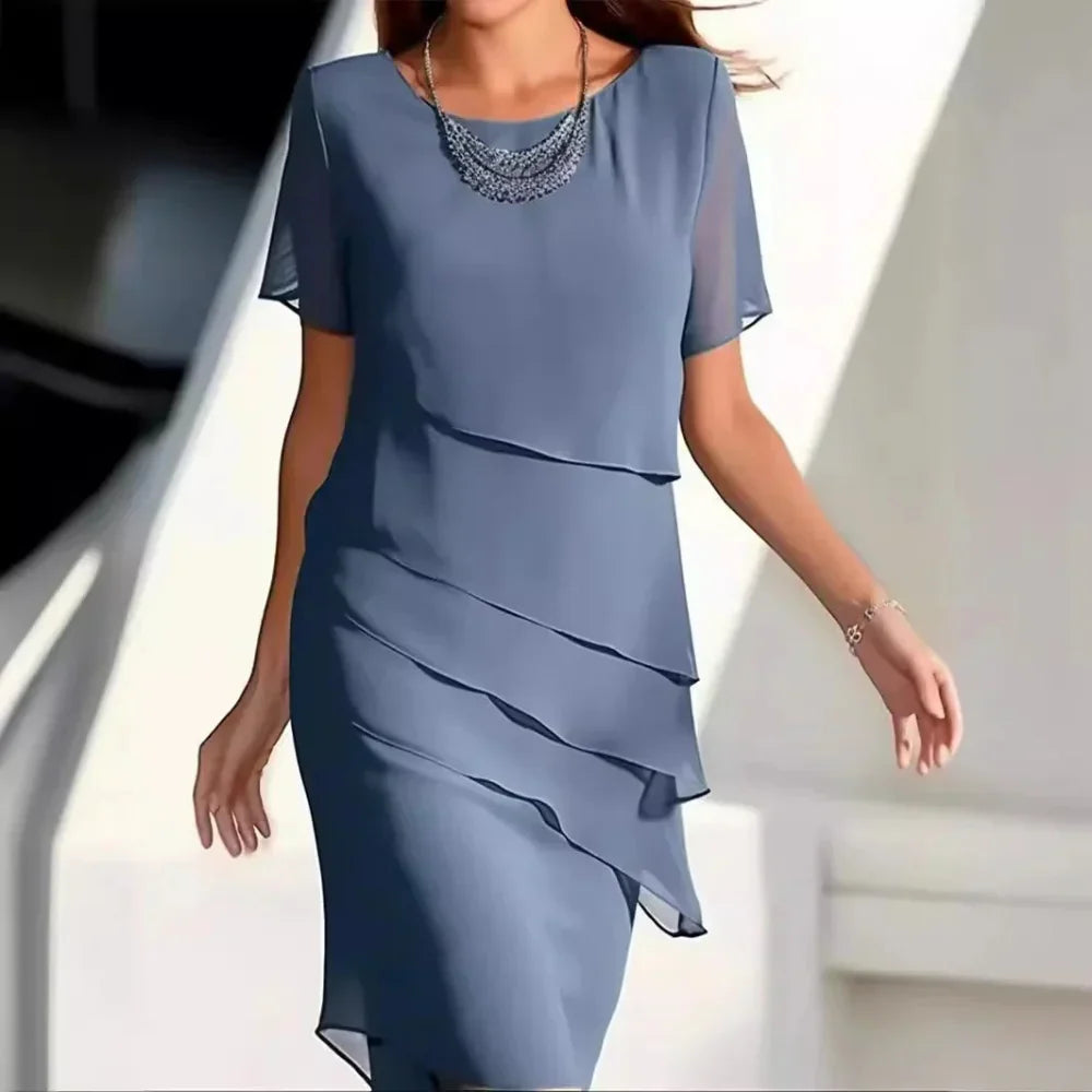 Elena Midi Dress Woman – Elegant Chiffon Dress with Tiered Design & Refined Details - Seldom Seen Styles