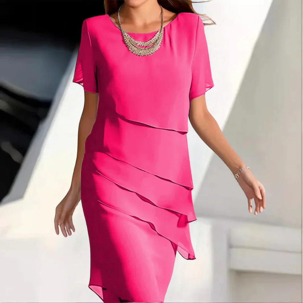 Elena Midi Dress Woman – Elegant Chiffon Dress with Tiered Design & Refined Details - Seldom Seen Styles