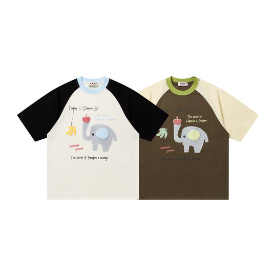Elephant Graphic Raglan T-Shirt Short Sleeve Oversized Casual Summer Streetwear Tee | Ellie Raglan - Seldom Seen Styles