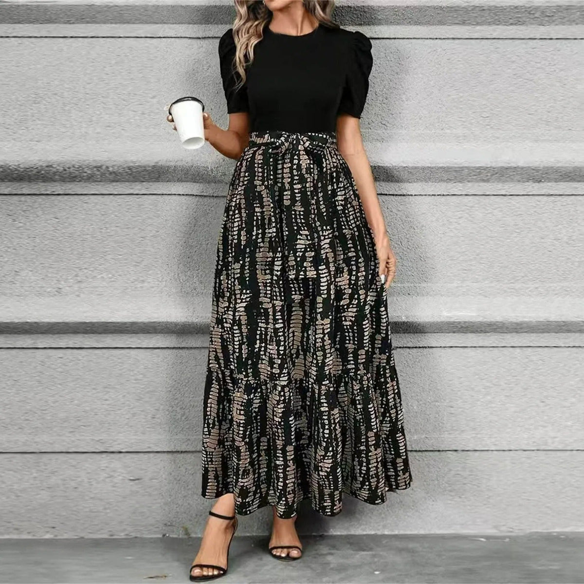 Elise | Women's Puff Sleeve Floral Maxi Dress with Tie Waist - Seldom Seen Styles