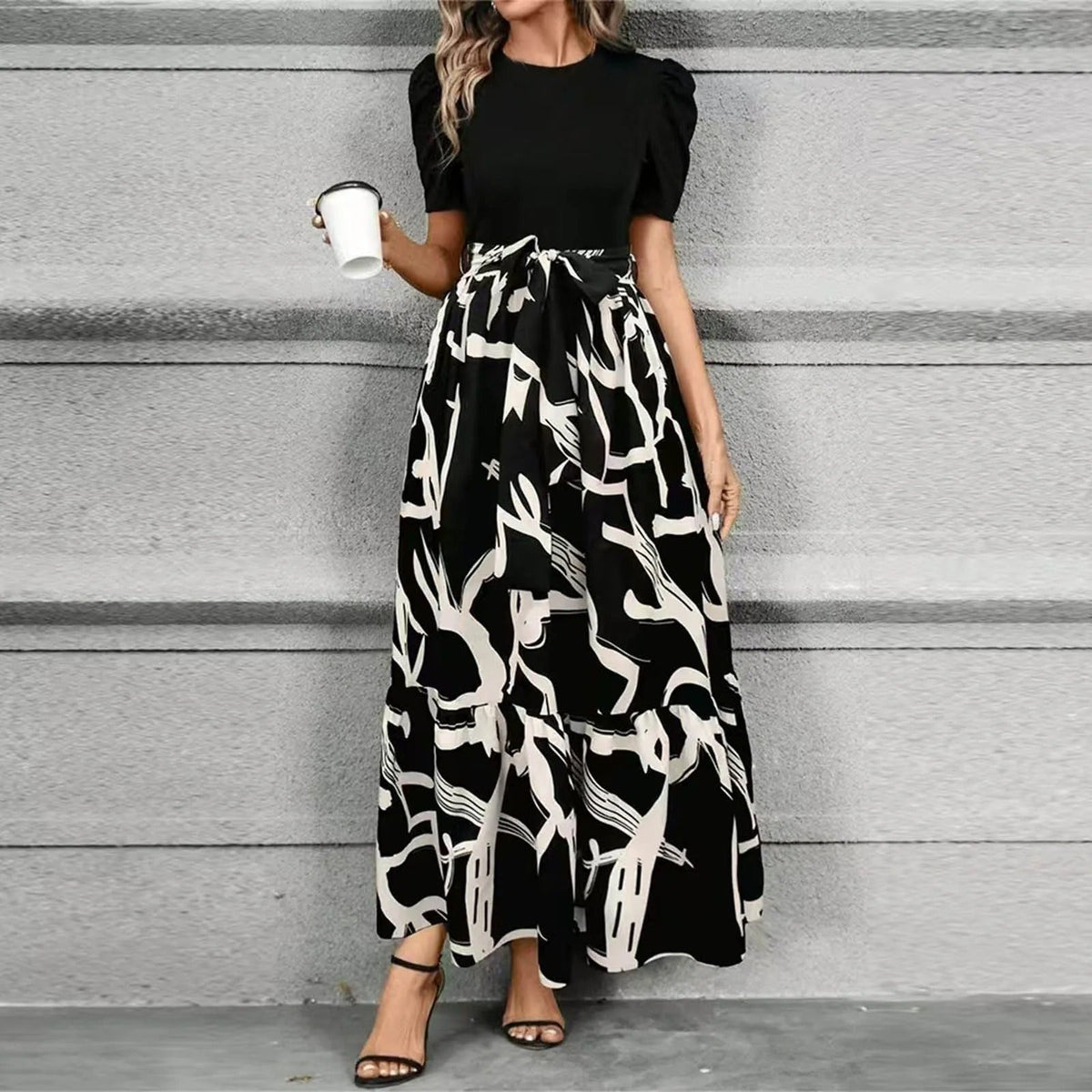 Elise | Women's Puff Sleeve Floral Maxi Dress with Tie Waist - Seldom Seen Styles