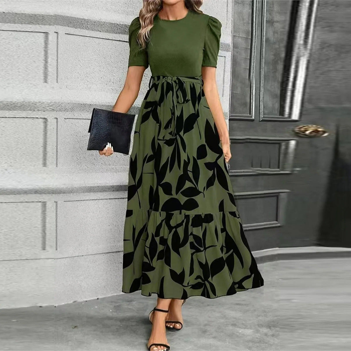 Elise | Women's Puff Sleeve Floral Maxi Dress with Tie Waist - Seldom Seen Styles
