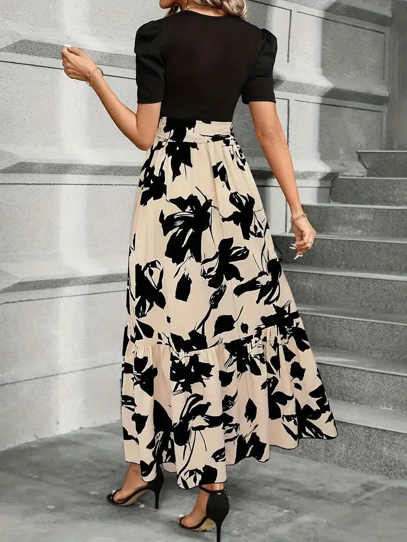 Elise | Women's Puff Sleeve Floral Maxi Dress with Tie Waist - Seldom Seen Styles