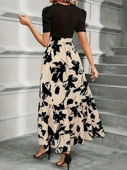 Elise | Women's Puff Sleeve Floral Maxi Dress with Tie Waist