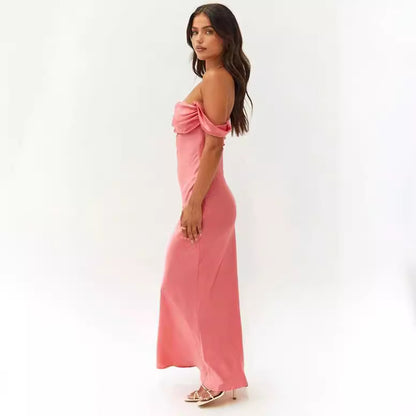Ella Pink Off Shoulder Formal Dress off-Shoulder Tube Top Satin Sheath Backless Women's Long Dress Evening Dress - Seldom Seen Styles