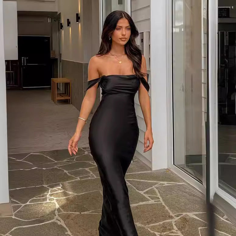 Ella Pink Off Shoulder Formal Dress off-Shoulder Tube Top Satin Sheath Backless Women's Long Dress Evening Dress - Seldom Seen Styles