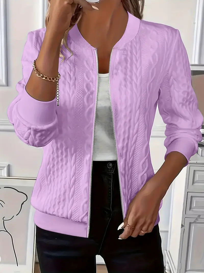 Elvarine | Textured Zip-Up Bomber Jacket - Seldom Seen Styles