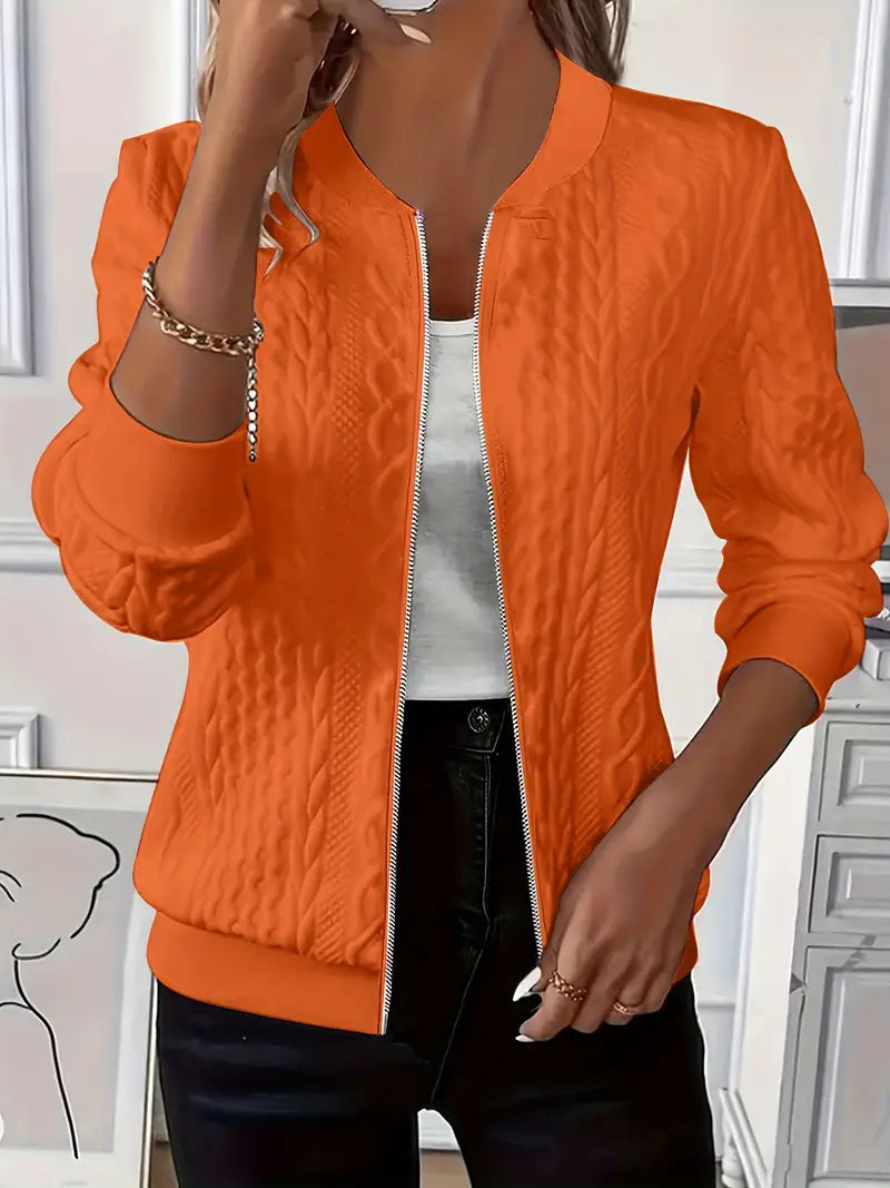 Elvarine | Textured Zip-Up Bomber Jacket - Seldom Seen Styles